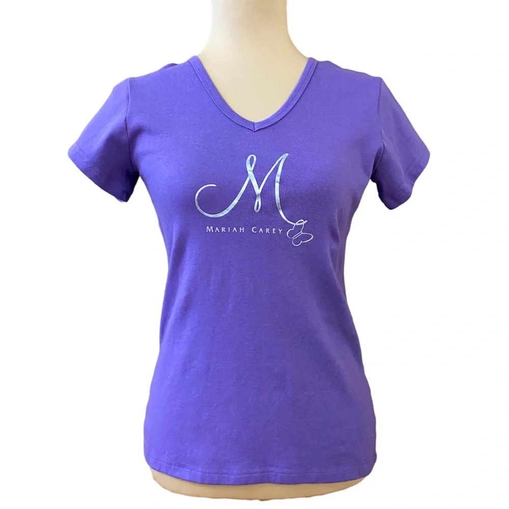 Mariah Carey Purple Silver Butterfly Graphic Cotton Blend T- Shirt Size M - Picture 1 of 6